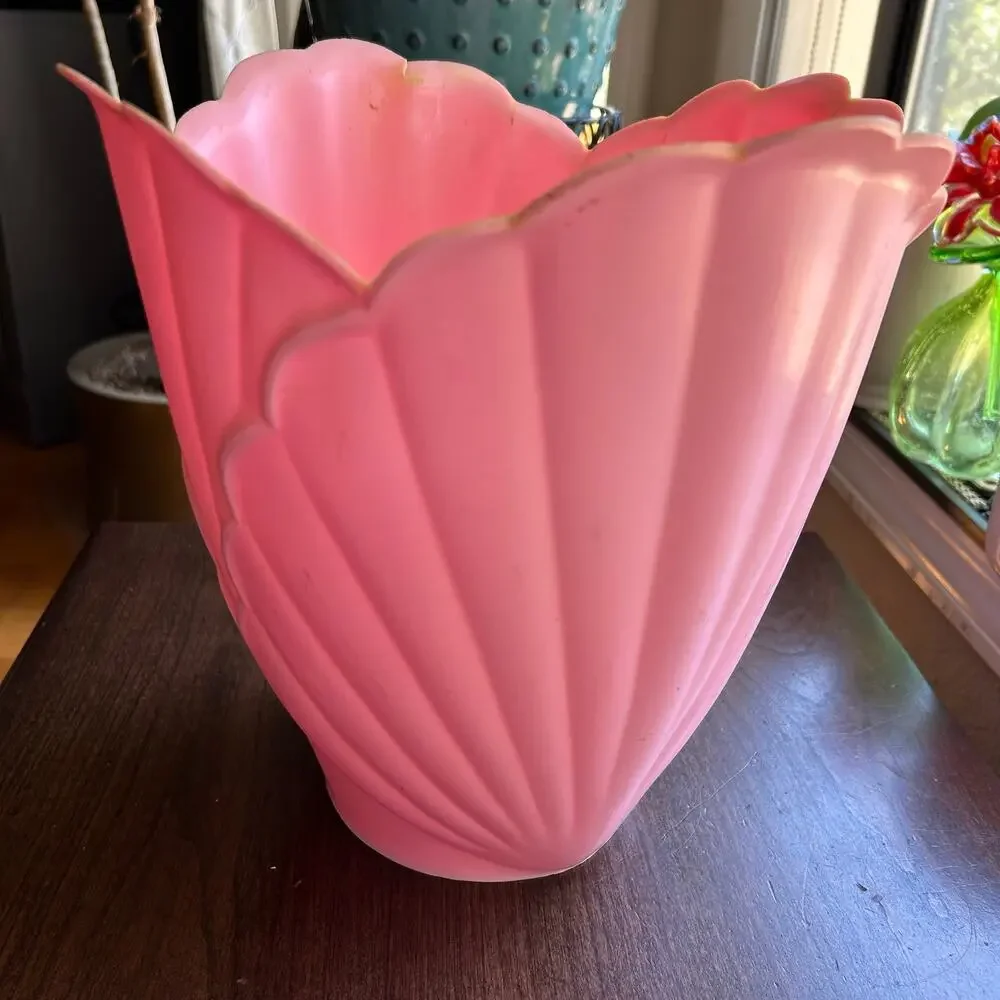 Vintage pink plastic trash can bin by Fesco shell design